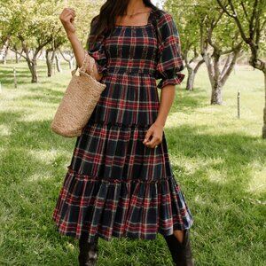 Ivy City Co Madeline Dress - Navy Plaid